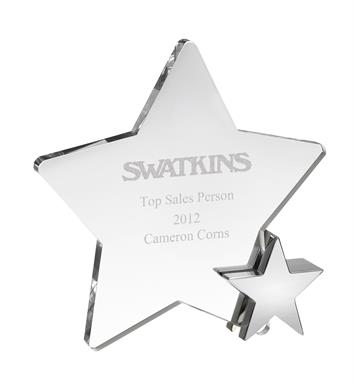AC113 Engraved Optical Crystal Star Award with Metal Star